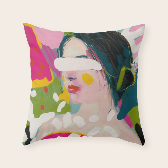 Look At Me, Woman Portrait Contemporary Throw Pillow