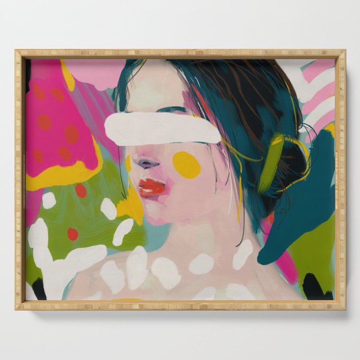 Look At Me, Woman Portrait Contemporary Serving Tray