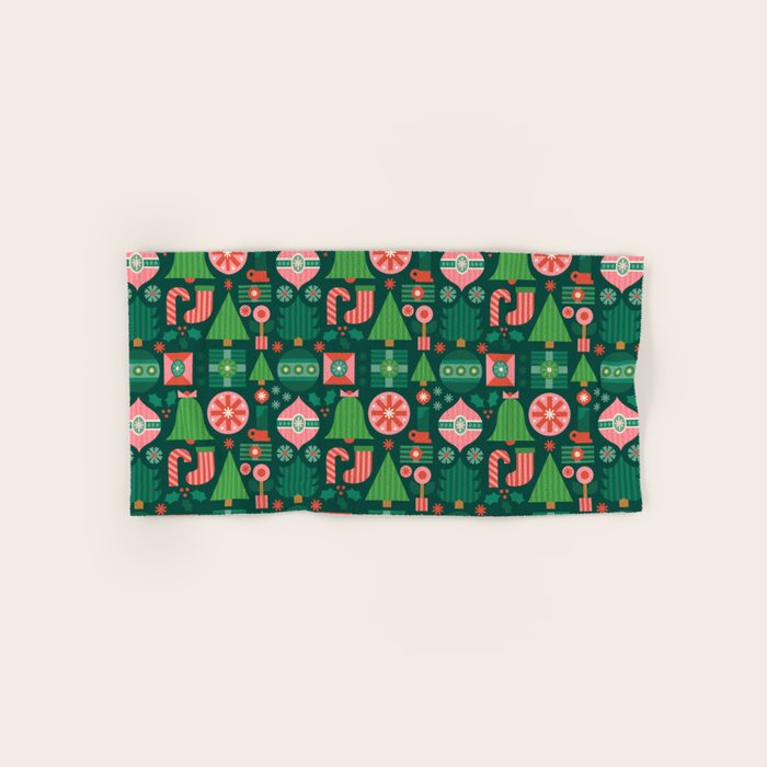 Gifts Of Christmas Pattern - Green & Pink Bath Towel
