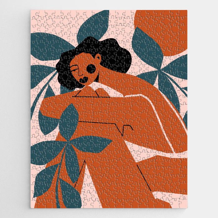 Pink Bikini - Dark Green Flowers Jigsaw Puzzle