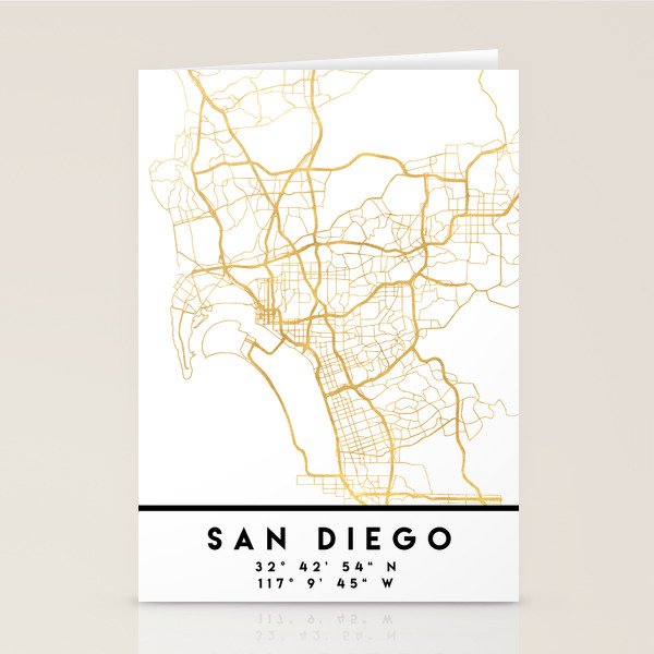 San Diego California City Street Map Art Stationery Card