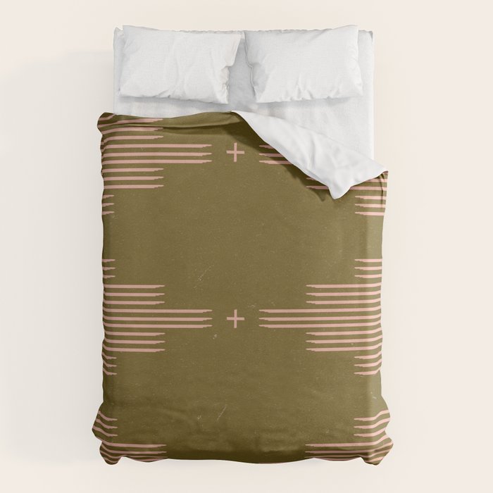 Southwestern Minimalist Retro Green & Pink Duvet Cover