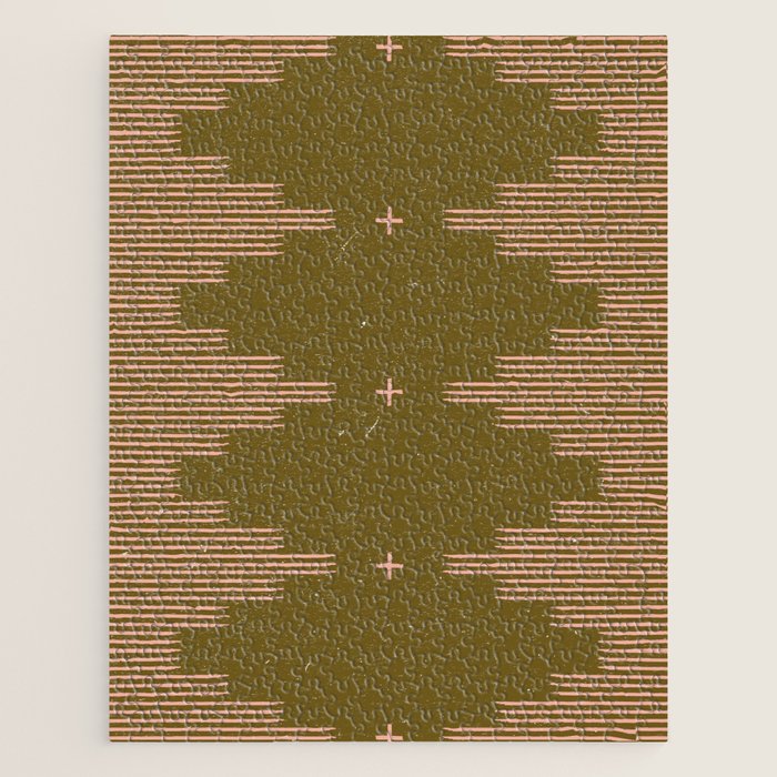 Southwestern Minimalist Retro Green & Pink Jigsaw Puzzle