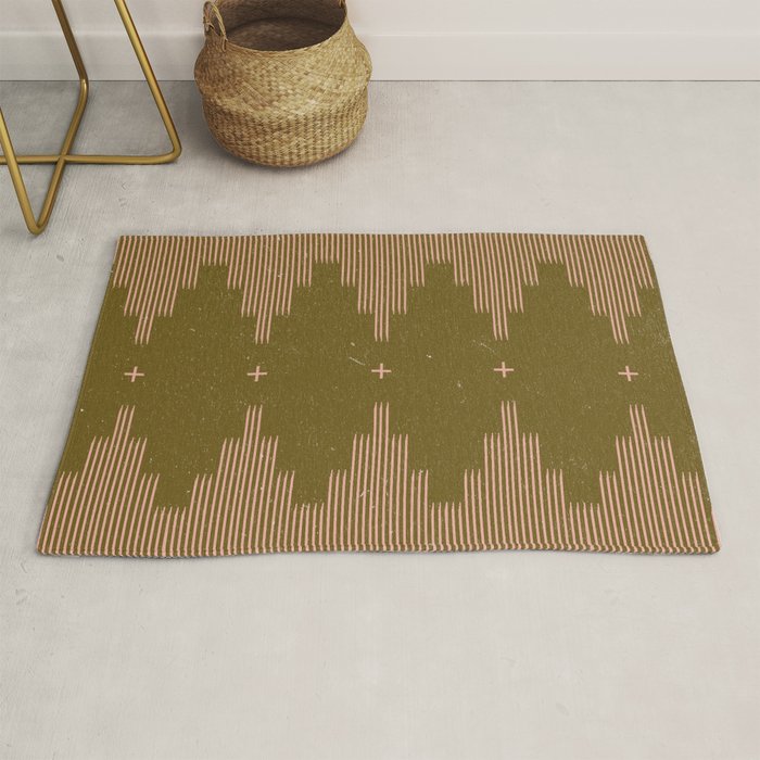Southwestern Minimalist Retro Green & Pink Rug