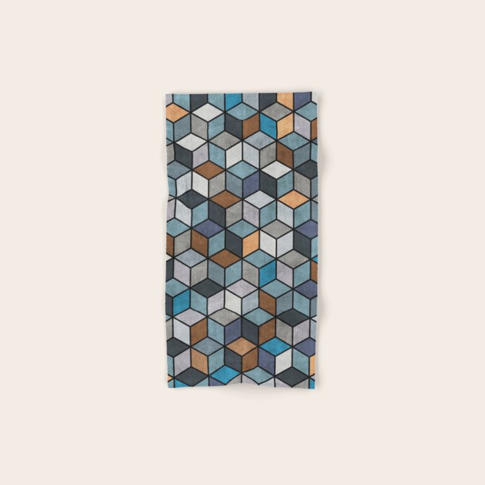Colorful Concrete Cubes - Blue, Grey, Brown Bath Towel