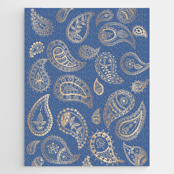 Classic Blue And Gold Paisley Jigsaw Puzzle
