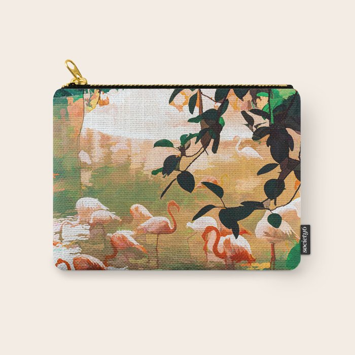 Flamingo Sighting, Jungle Nature Wildlife Birds Painting, Animals Forest Safari Illustration Carry All Pouch