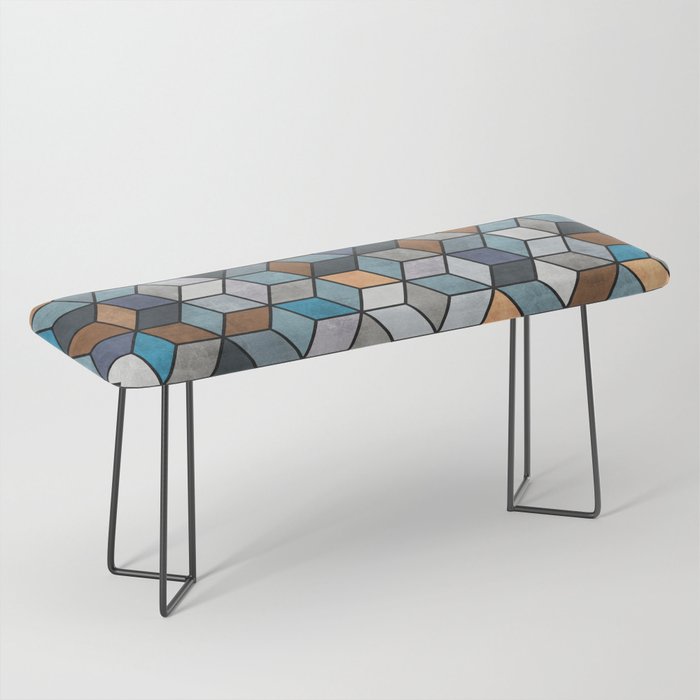 Colorful Concrete Cubes - Blue, Grey, Brown Bench