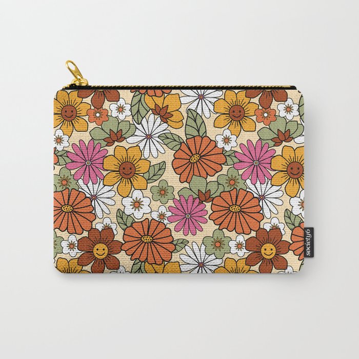 Retro 70s Boho Floral Pattern Carry All Pouch