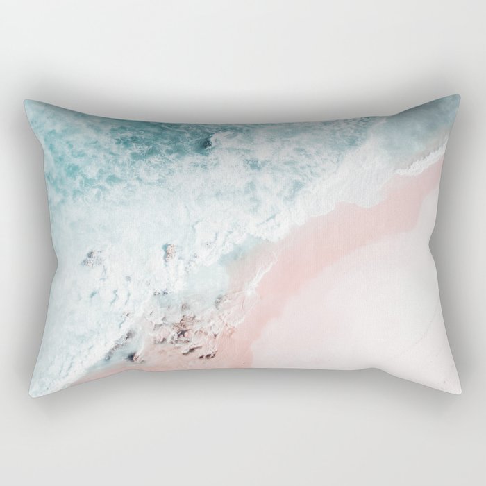 Aerial Ocean Print - Aerial Beach - Pastel Pink Sand - Sea -Travel Photography By Ingrid Beddoes Rectangular Pillow