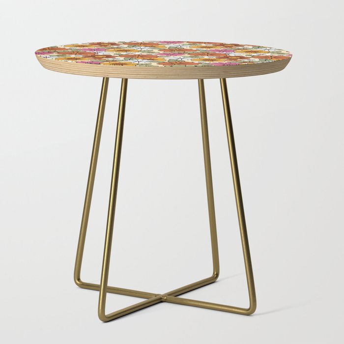 Retro 70s Boho Floral Pattern Side Table