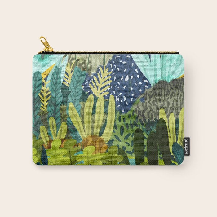 Wild Jungle Painting, Forest Dark Botanical Nature, Plants Tropical Eclectic Modern Illustration Carry All Pouch