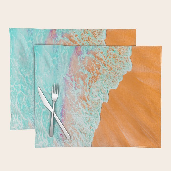 Coral Shore, Ocean Beach Photography, Summer Sea Sand Waves Placemat