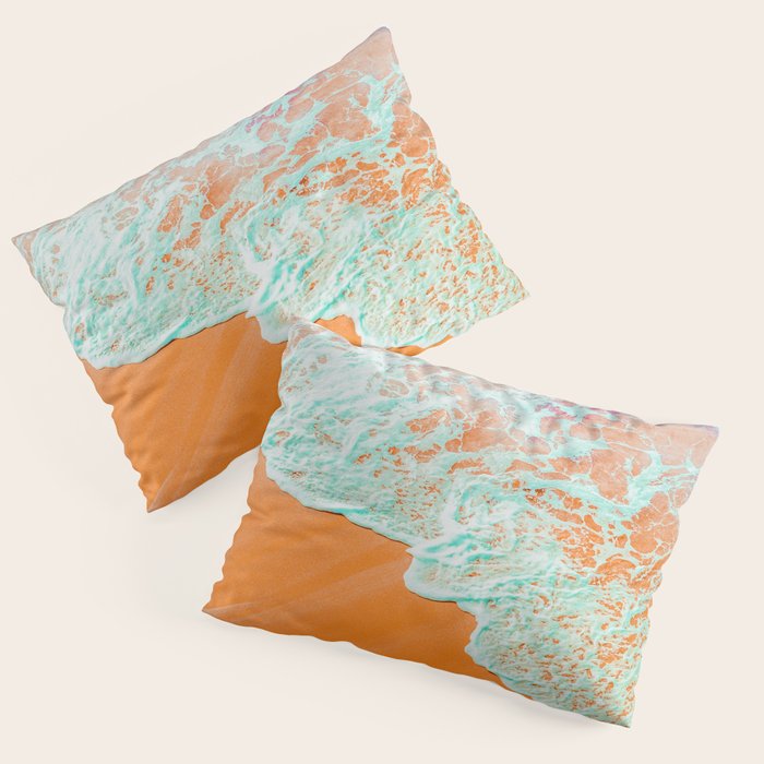 Coral Shore, Ocean Beach Photography, Summer Sea Sand Waves Pillow Sham