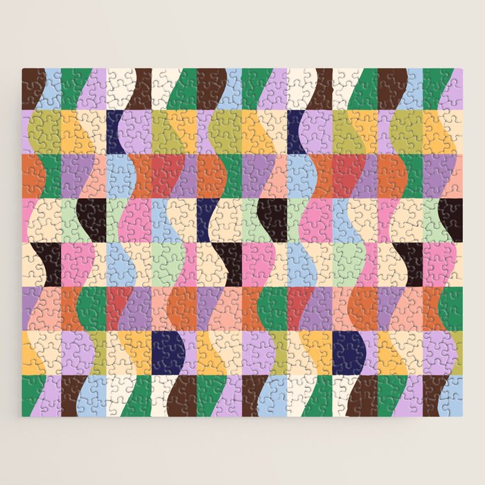Retro Colorful Wavy Checkerboard Jigsaw Puzzle
