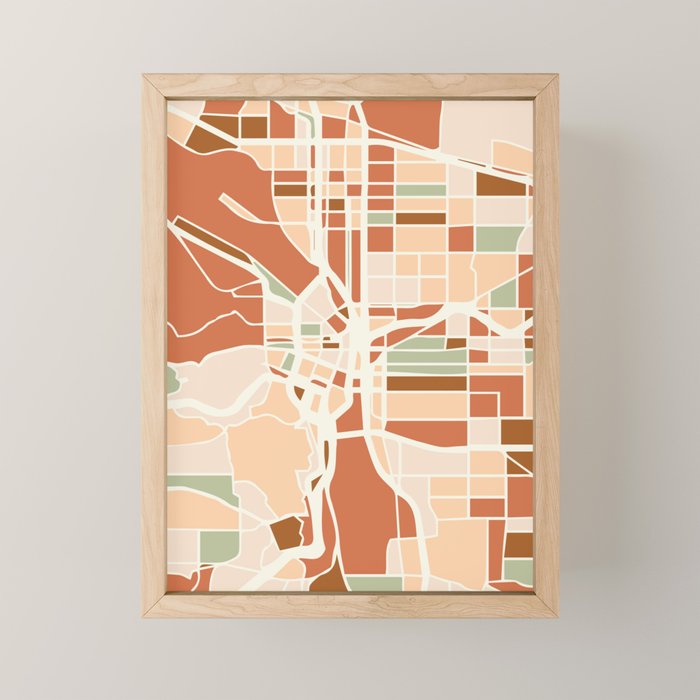 Portland Oregon City Map Earth Tones Mini Art Print