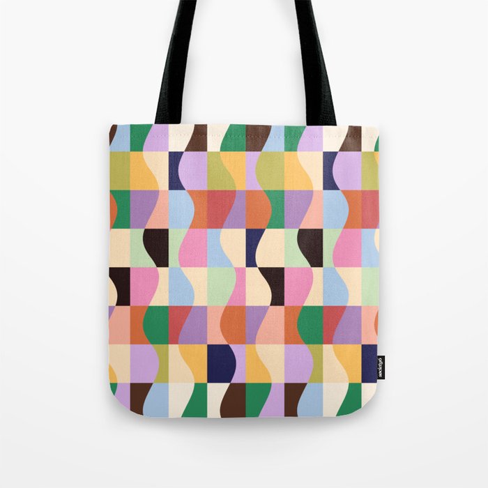 Retro Colorful Wavy Checkerboard Tote Bag