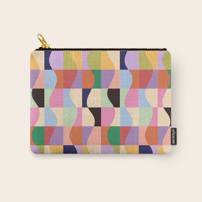 Retro Colorful Wavy Checkerboard Carry All Pouch