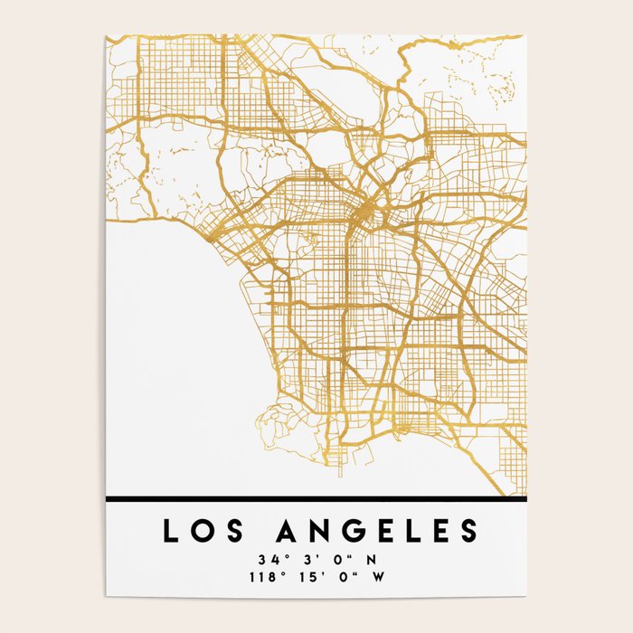 Los Angeles California City Street Map Art Poster