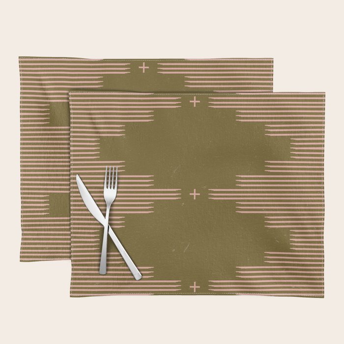 Southwestern Minimalist Retro Green & Pink Placemat