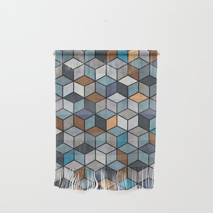 Colorful Concrete Cubes - Blue, Grey, Brown Wall Hanging