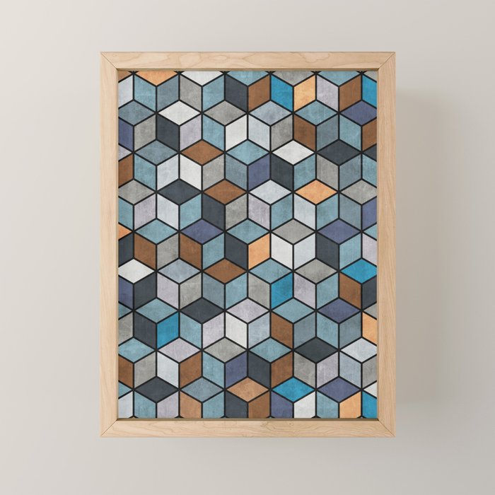 Colorful Concrete Cubes - Blue, Grey, Brown Mini Art Print