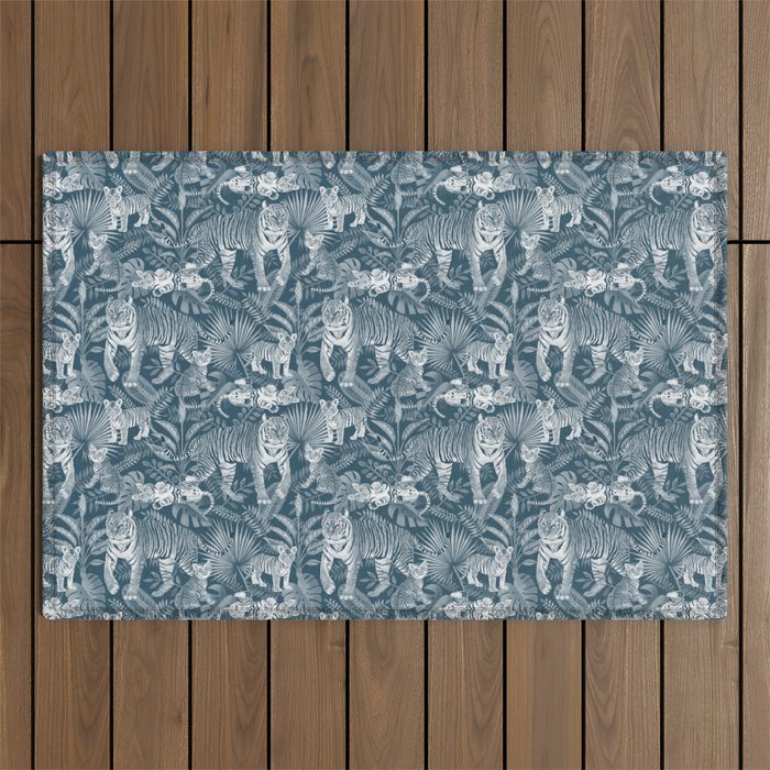 Family Of Tigers (Monochrome)  Outdoor Rug