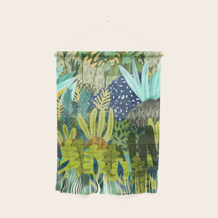 Wild Jungle Painting, Forest Dark Botanical Nature, Plants Tropical Eclectic Modern Illustration Wall Hanging