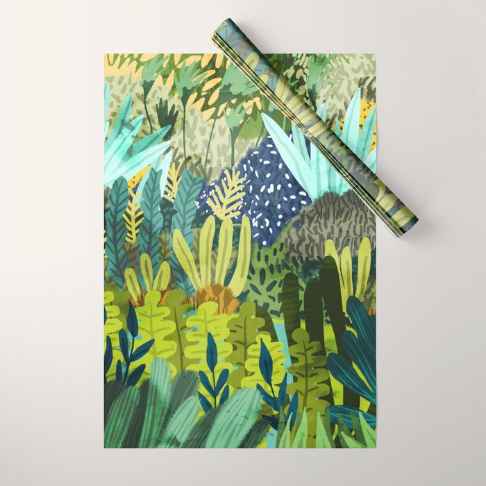 Wild Jungle Painting, Forest Dark Botanical Nature, Plants Tropical Eclectic Modern Illustration Wrapping Paper