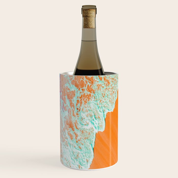 Coral Shore, Ocean Beach Photography, Summer Sea Sand Waves Wine Chiller
