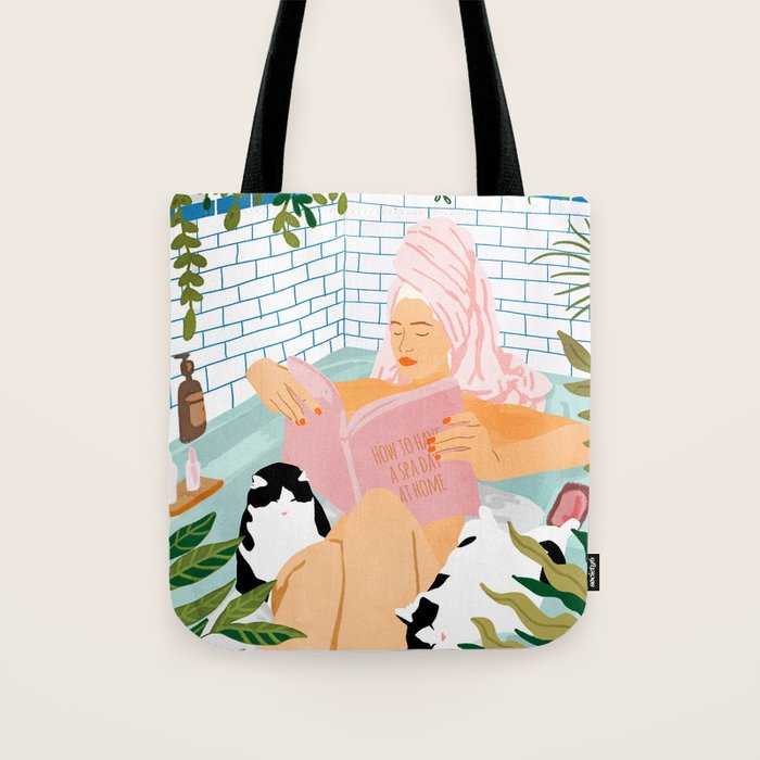 How To Have A Cat Spa Day At Home | Modern Bohemian Home DéCor | Pet Bathroom Urban Jungle  Tote Bag