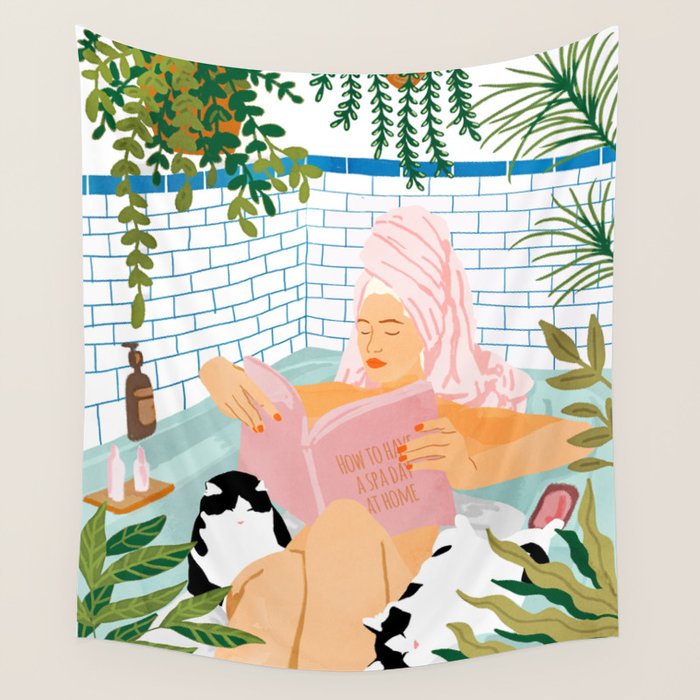 How To Have A Cat Spa Day At Home | Modern Bohemian Home DéCor | Pet Bathroom Urban Jungle  Wall Tapestry