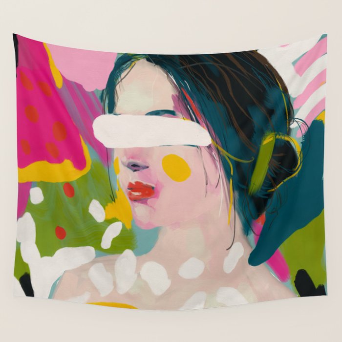 Look At Me, Woman Portrait Contemporary Wall Tapestry