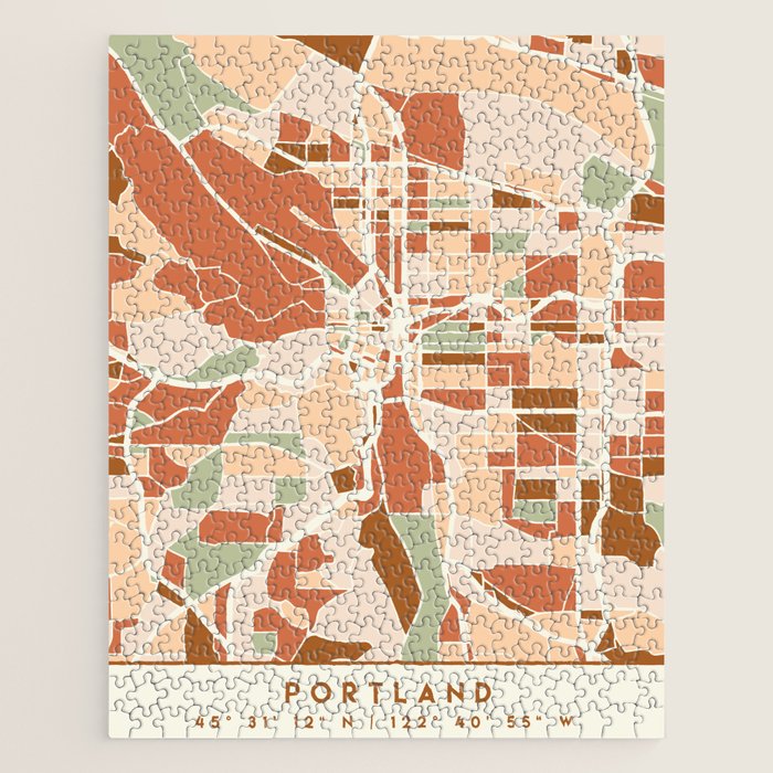 Portland Oregon City Map Earth Tones Jigsaw Puzzle
