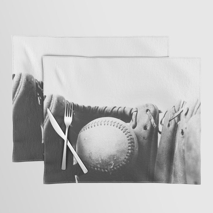 Old Retro Baseball Monochrome Ball And Glove Placemat