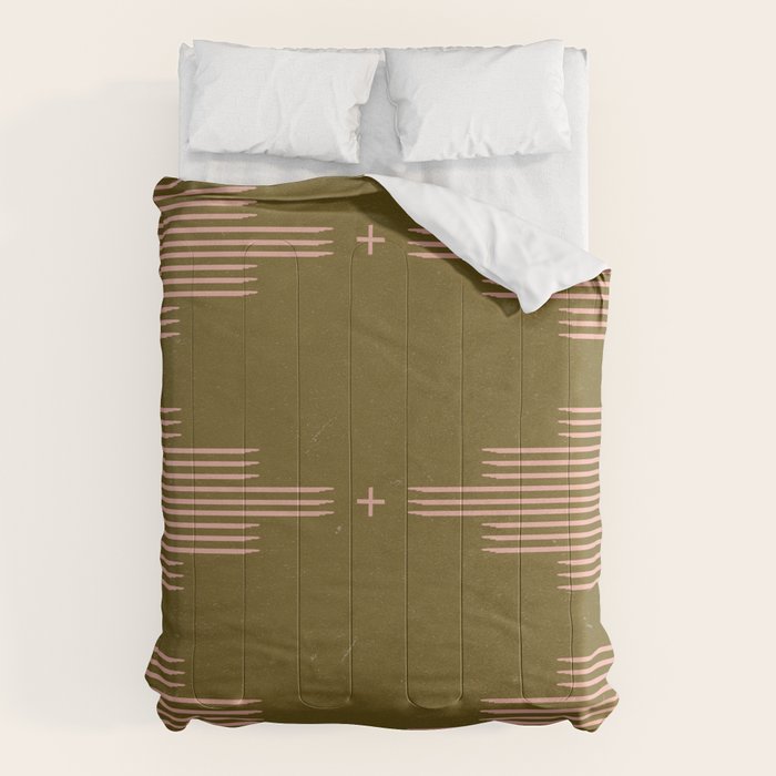 Southwestern Minimalist Retro Green & Pink Comforter
