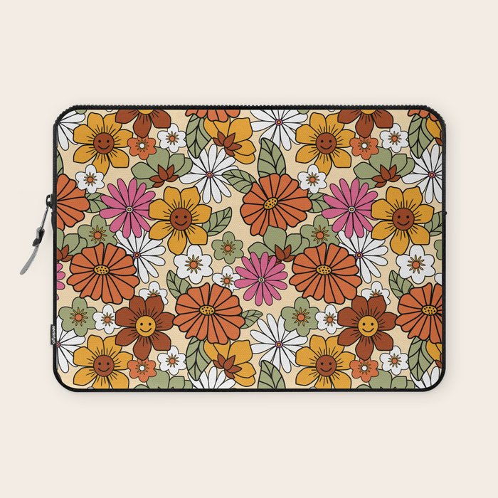 Retro 70s Boho Floral Pattern Laptop Sleeve