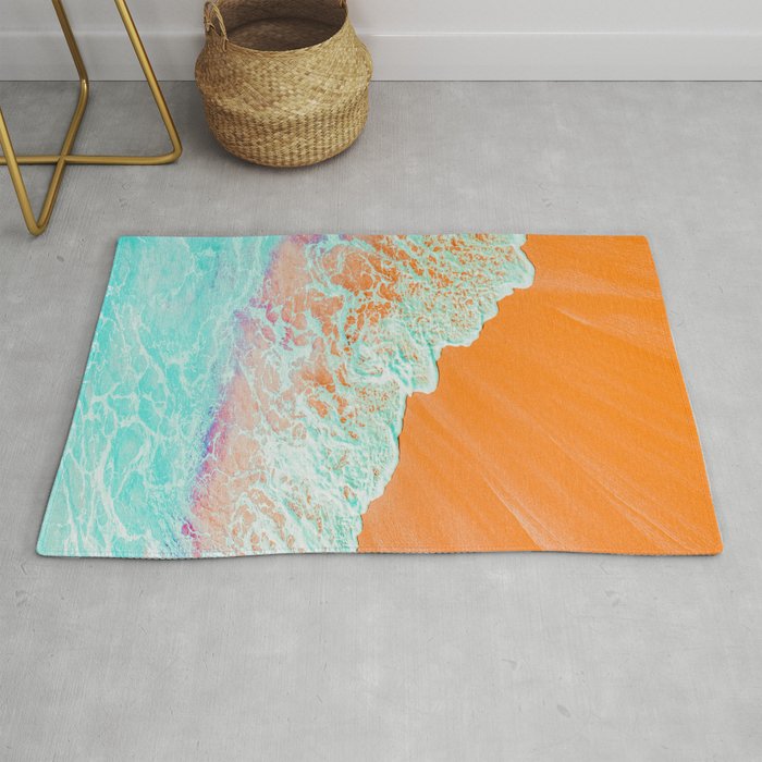 Coral Shore, Ocean Beach Photography, Summer Sea Sand Waves Rug