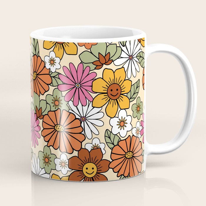 Retro 70s Boho Floral Pattern Coffee Mug