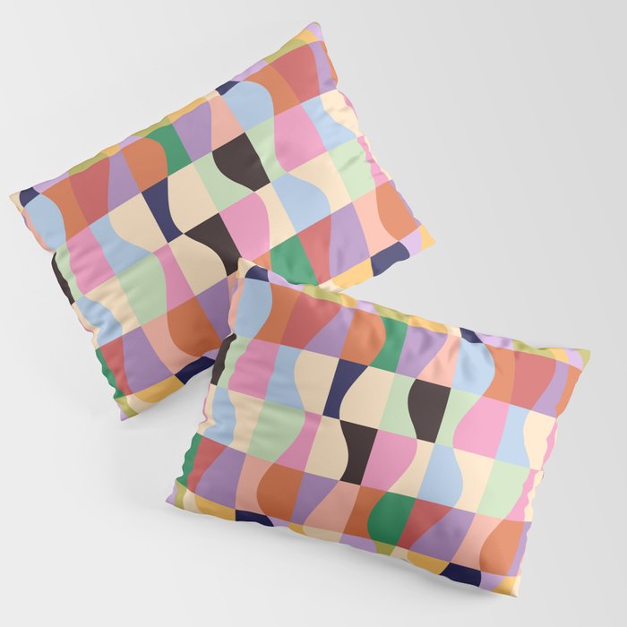 Retro Colorful Wavy Checkerboard Pillow Sham