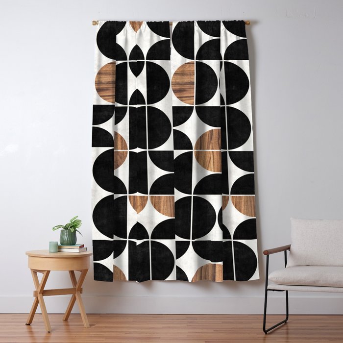 Mid-Century Modern Pattern No.1 - Concrete And Wood Window Curtain