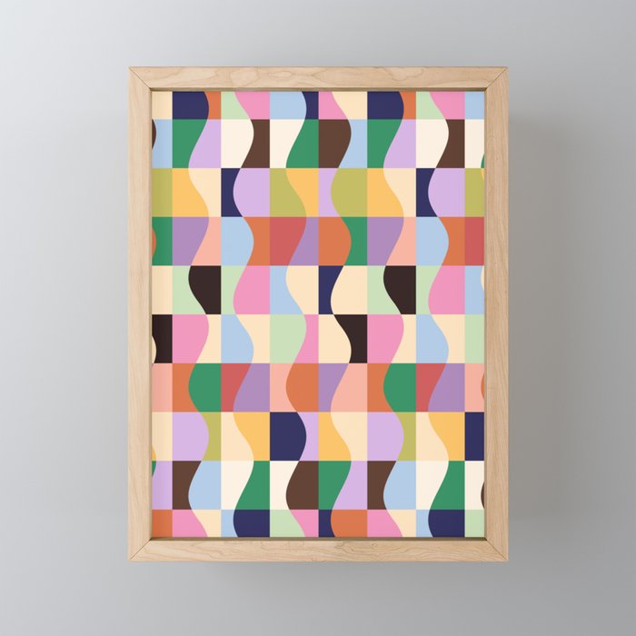 Retro Colorful Wavy Checkerboard Mini Art Print