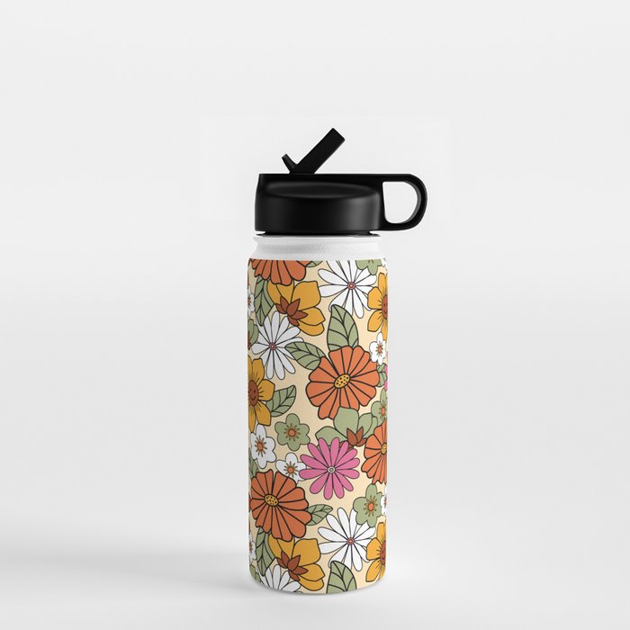 Retro 70s Boho Floral Pattern Water Bottle
