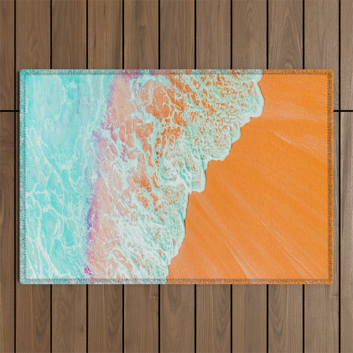 Coral Shore, Ocean Beach Photography, Summer Sea Sand Waves Outdoor Rug