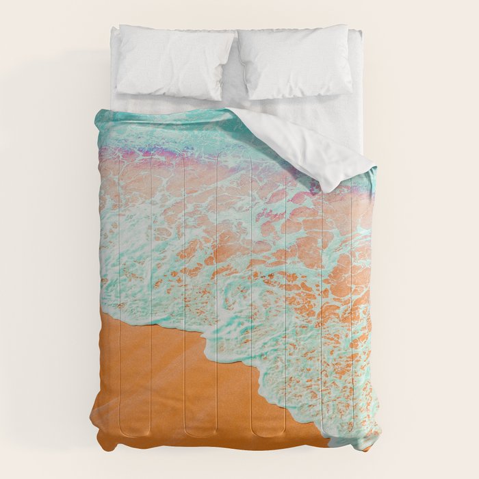 Coral Shore, Ocean Beach Photography, Summer Sea Sand Waves Comforter