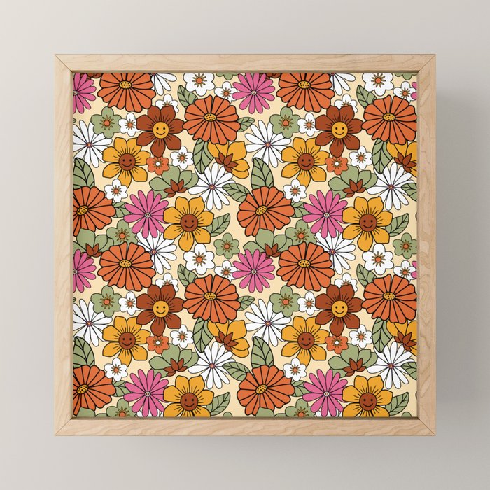 Retro 70s Boho Floral Pattern Mini Art Print