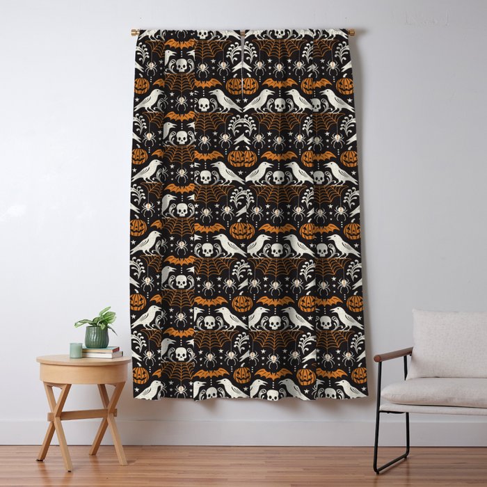 All Hallows' Eve - Black Orange Halloween Window Curtain