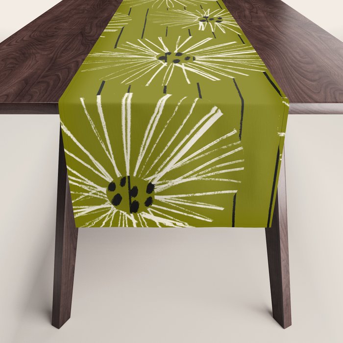 Retro Daisies: Musk Green Edition Table Runner