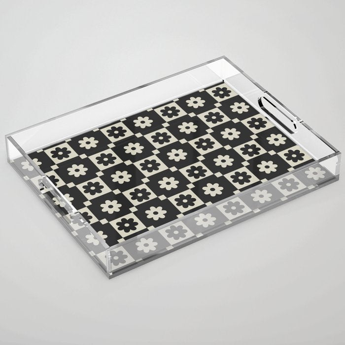Checkered Daisy - Black Ink Acrylic Tray