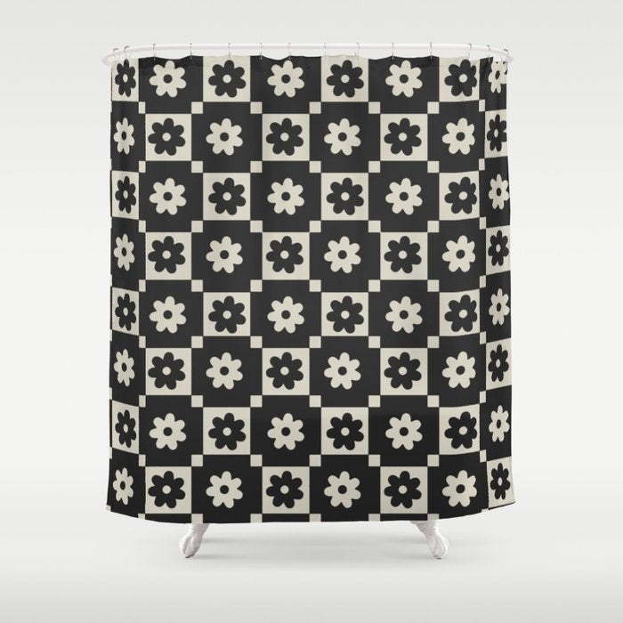 Checkered Daisy - Black Ink Shower Curtain